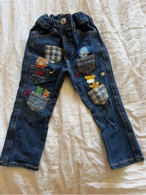 Miki House Stretch Denim Jean with Embroidery & patches in 2T